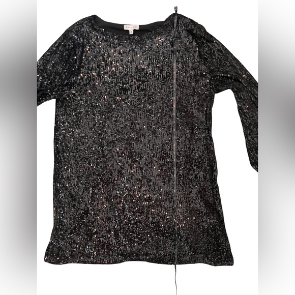 Gianni Bini Black Long Sleeve Sequin Mini Dress Bell Sleeve Size M - Picture 13 of 13